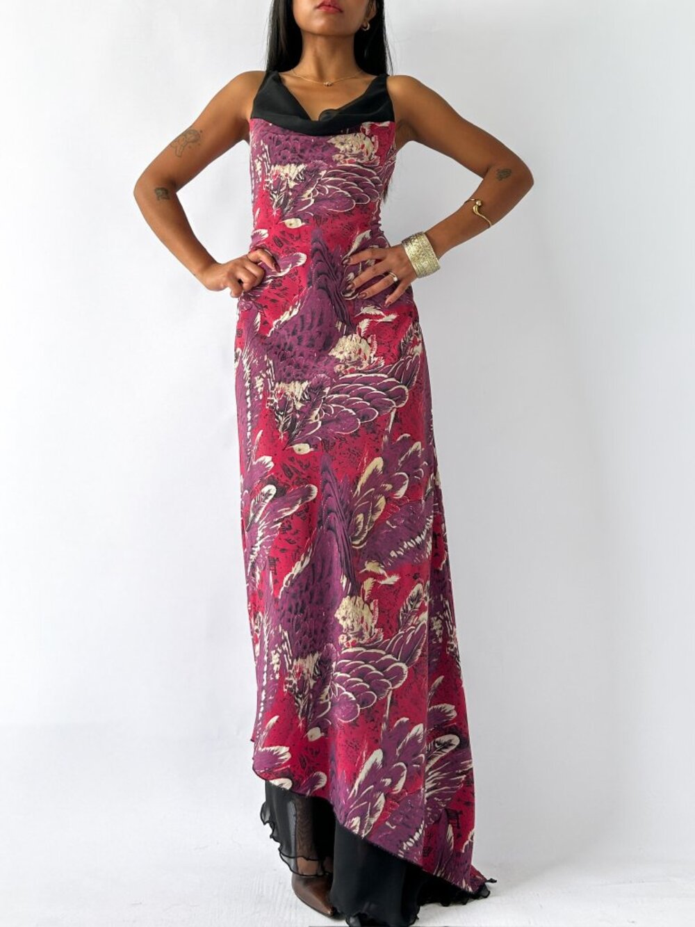 Vintage Y2K Yanagi Graphic Phoenix Art Layered Asymmetric Slip Dress Size S/M